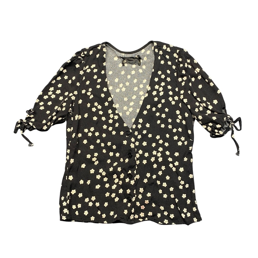 Reformation Black and Cream Floral Blouse